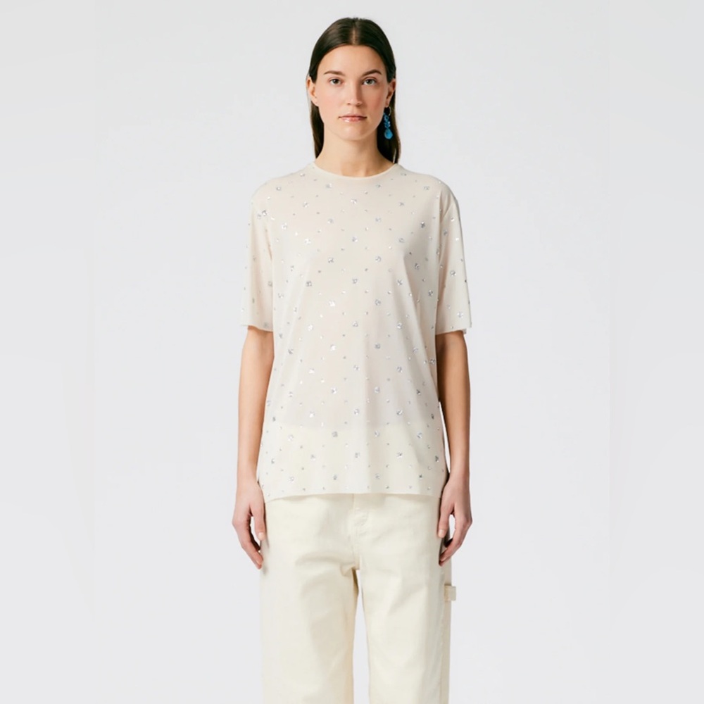 Sheer Metallic Speckle Easy T-Shirt, Champagne, Size M
